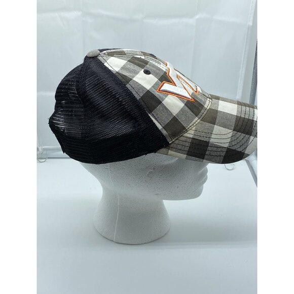 Virginia Tech Hokies Tan Plaid Cap Trucker Hat Hook & Loop NCAA Mesh - Picture 11 of 16